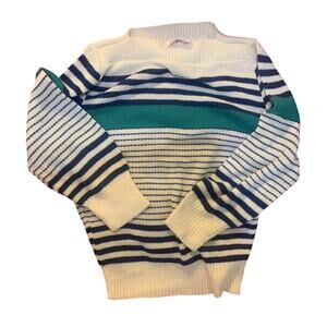 Vintage Arielle Striped Lightweight Boat Neck Sweater Sz SMALL Green White Blue